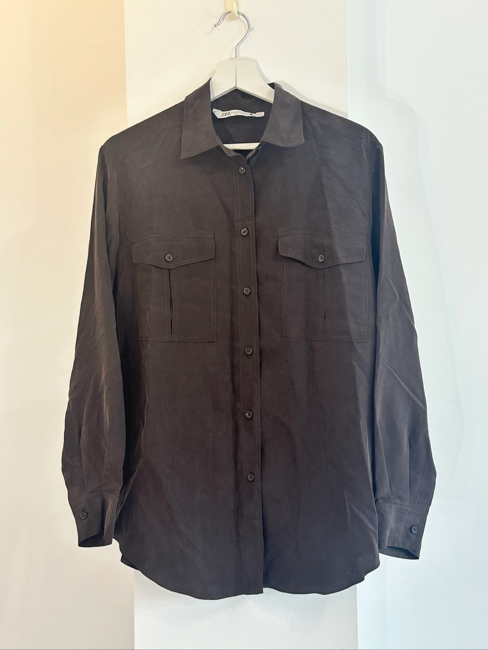 Camisa Zara elegante marrón 100% seda a estrenar Talla S